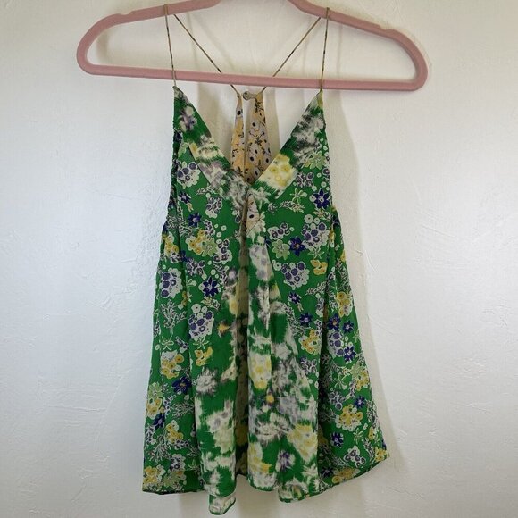Vintage Rebecca Taylor Y2K Fairy Silk Tank Top Cami Kelly Green Yellow Boho 2 - Picture 1 of 12
